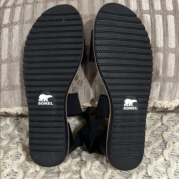 Sorel Black Sporty Ella III Ankle Strap Flat Sandals with Cushioned Footbed - Picture 3 of 10